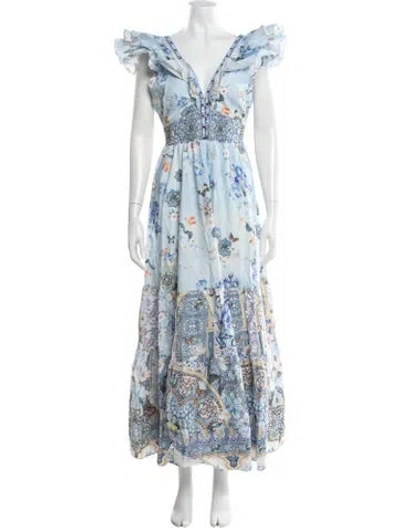 Pre-owned Camilla Floral Print Long Dress In Blue