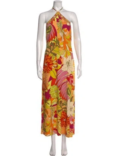 Pre-owned Camilla Floral Print Long Dress In Orange