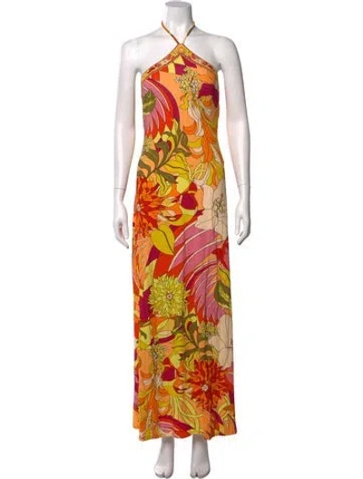 Pre-owned Camilla Floral Print Long Dress In Orange