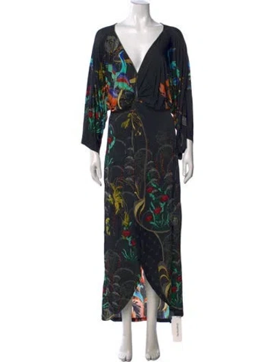 Pre-owned Camilla Floral Print Long Dress W/ Tags In Black