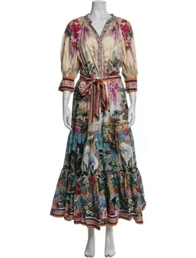Pre-owned Camilla Floral Print Long Dress W/ Tags In Blue