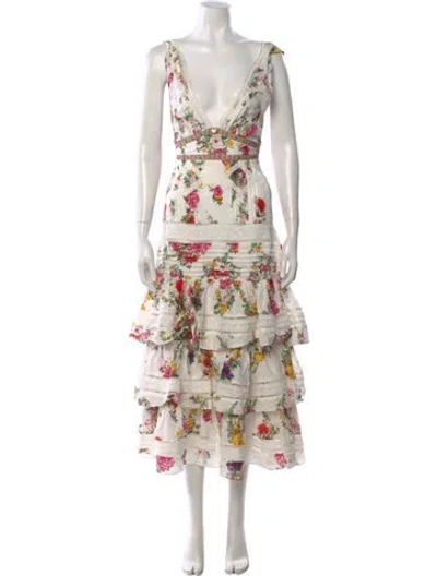 Pre-owned Camilla Floral Print Long Dress W/ Tags In White