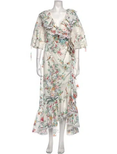 Pre-owned Camilla Floral Print Long Dress W/ Tags In White