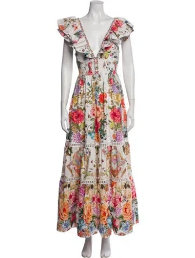 Pre-owned Camilla Floral Print Long Dress In White
