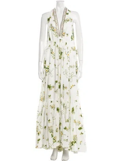 Pre-owned Camilla Floral Print Long Dress In White