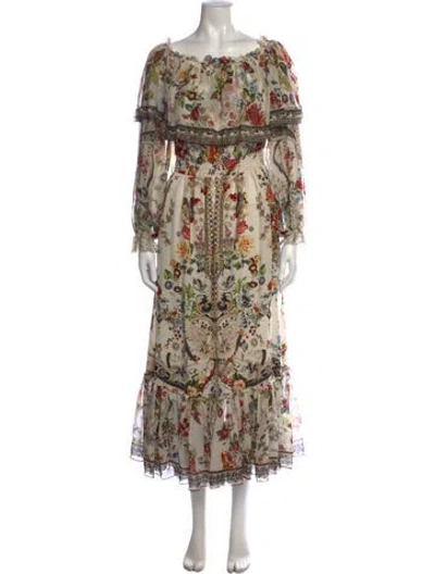 Pre-owned Camilla Floral Print Long Dress In White