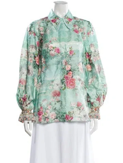 Pre-owned Camilla Floral Print Long Sleeve Blouse In Green