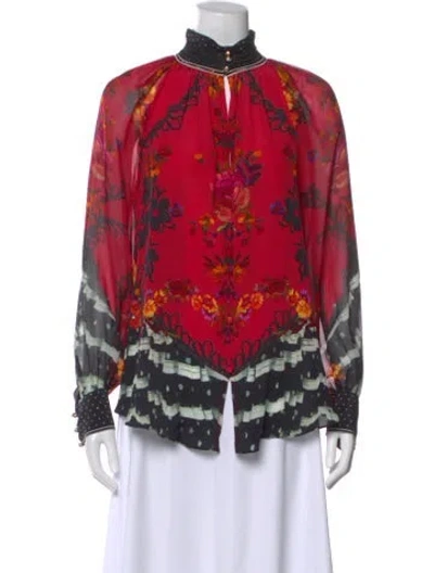 Pre-owned Camilla Floral Print Long Sleeve Blouse In Red