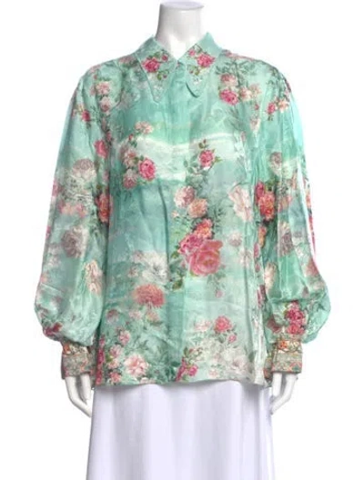Pre-owned Camilla Floral Print Long Sleeve Blouse W/ Tags In Green