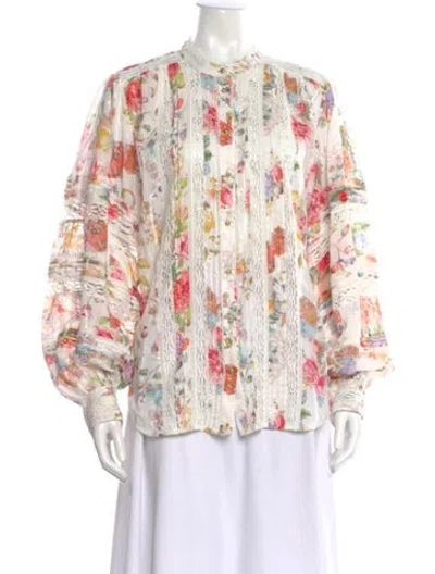 Pre-owned Camilla Floral Print Long Sleeve Blouse In White