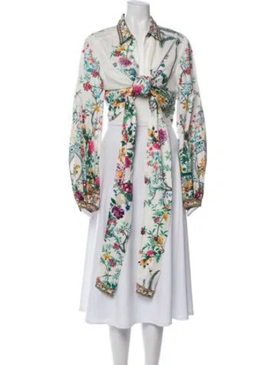 Pre-owned Camilla Floral Print Long Sleeve Blouse In White