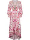 Camilla Long Button Front Dress Botanical Novella In Pink