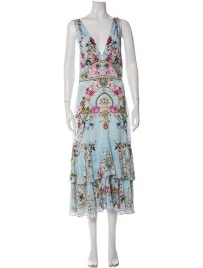 Pre-owned Camilla Floral Print Midi Length Dress In Blue