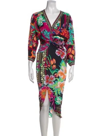 Pre-owned Camilla Floral Print Midi Length Dress In Pink