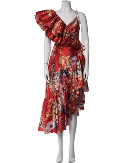 Pre-owned Camilla Floral Print Midi Length Dress In Red