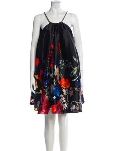 Pre-owned Camilla Floral Print Mini Dress In Black
