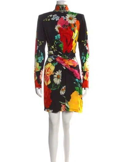 Pre-owned Camilla Floral Print Mini Dress In Black