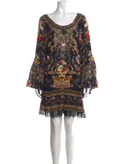 Pre-owned Camilla Floral Print Mini Dress In Black