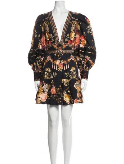 Pre-owned Camilla Floral Print Mini Dress In Black