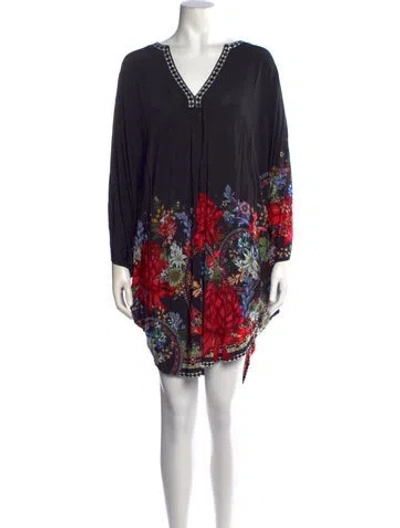 Pre-owned Camilla Floral Print Mini Dress In Black