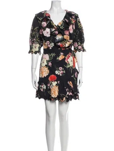 Pre-owned Camilla Floral Print Mini Dress W/ Tags In Black