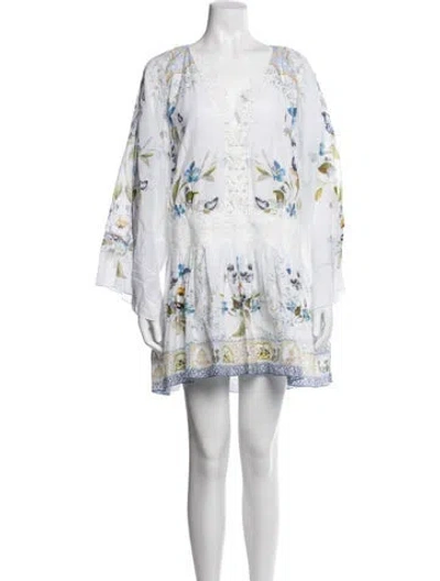 Pre-owned Camilla Floral Print Mini Dress In White