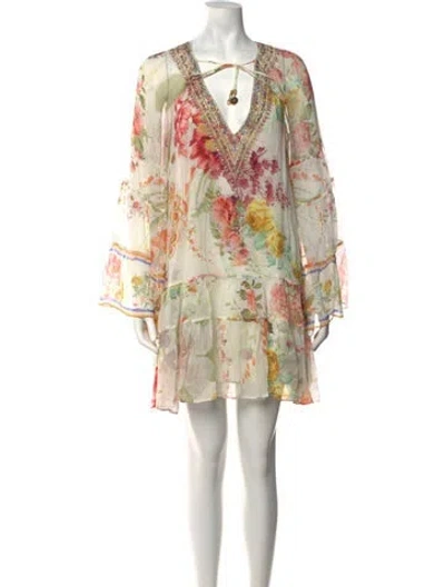 Pre-owned Camilla Floral Print Mini Dress In White