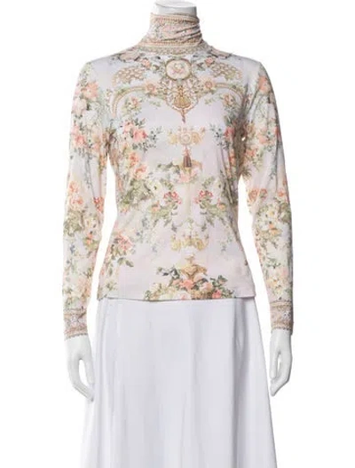 Pre-owned Camilla Floral Print Mock Neck Top W/ Tags In White
