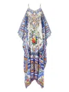 Camilla Floral-print Off-shoulder Kaftan Maxi Dress In Multi