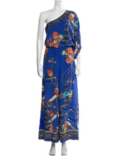Pre-owned Camilla Floral Print One-shoulder Jumpsuit In Blue