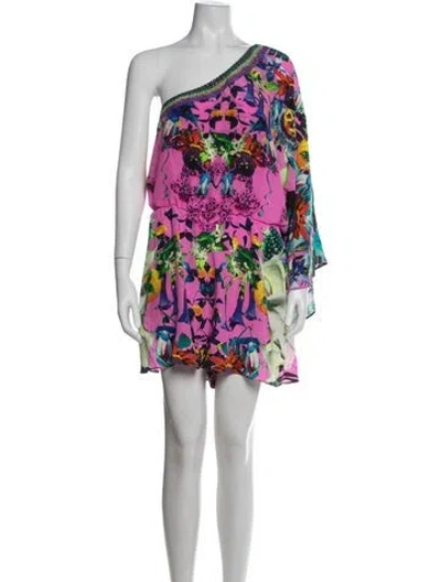Pre-owned Camilla Floral Print One-shoulder Romper In Pink