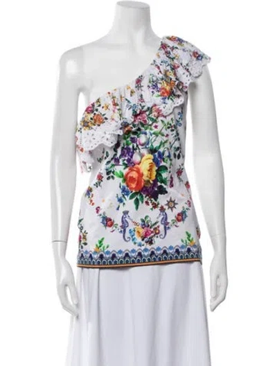 Pre-owned Camilla Floral Print One-shoulder Top In White