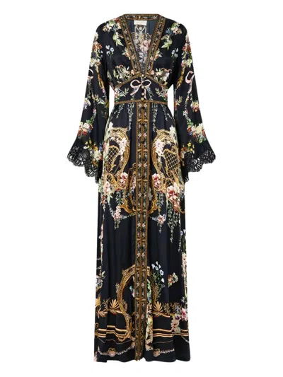 Camilla Floral-print Shirring Detail Dress In Black