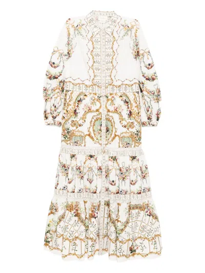 Camilla Floral-print Shirt Dress In White