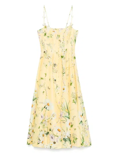 Camilla Floral-print Silk Dress In Yellow