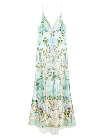 Camilla Floral-print Silk Dress In Green