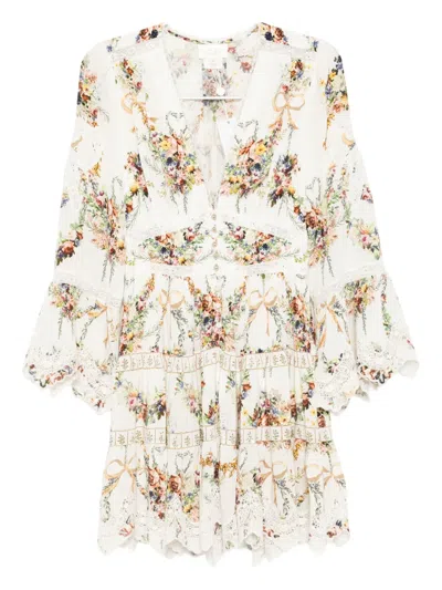 Camilla Floral-print Silk Dress In White