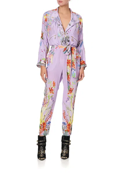 Camilla Floral Print Silk Jumpsuit For Women In Purple