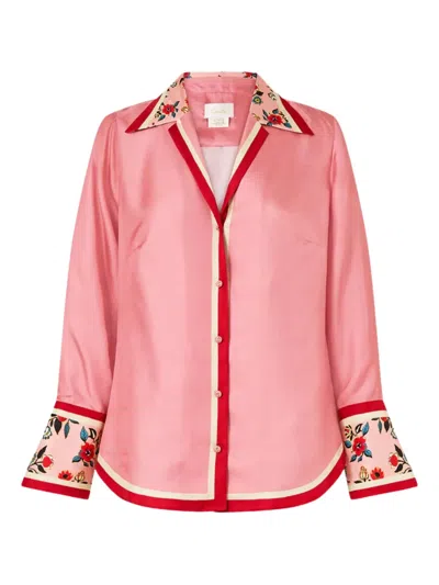 Camilla Floral-print Silk Shirt In Pink