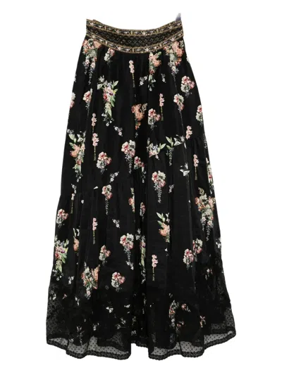 Camilla Floral-print Skirt In Black