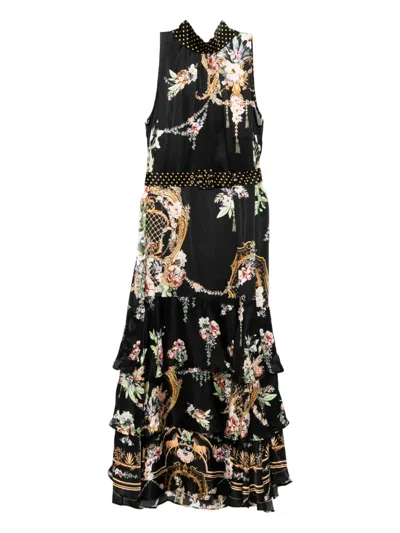 Camilla Floral-print Sleeveless Dress In Black