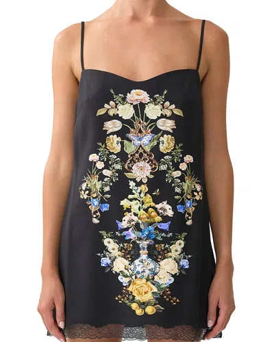Camilla Floral Print Slip Dress In Black