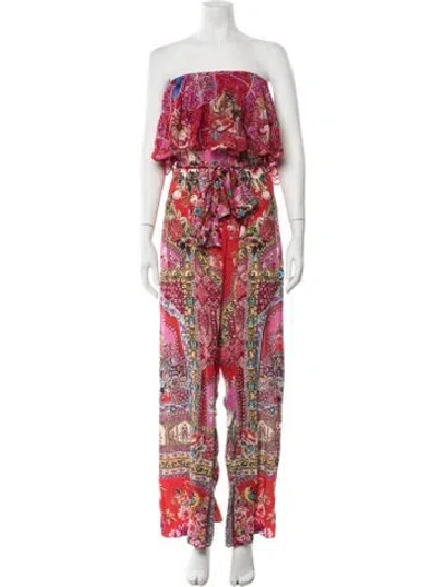 Pre-owned Camilla Floral Print Strapless Jumpsuit W/ Tags In Red