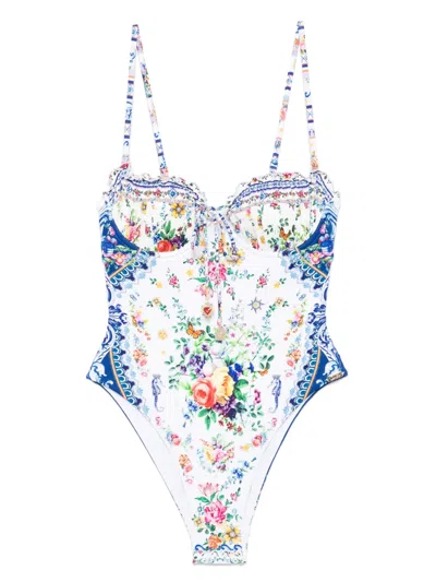 Camilla Floral-print Swimsuit In White