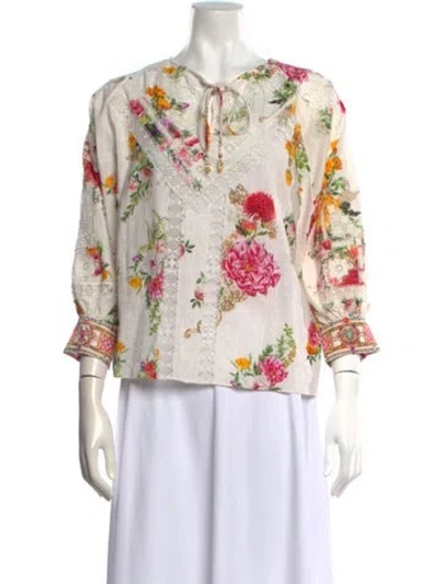 Pre-owned Camilla Floral Print Tie Neck Blouse W/ Tags In Neutral