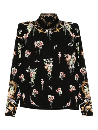 Camilla Floral-print Top In Black