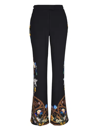 Camilla Floral-print Trousers In Black