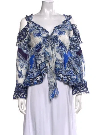 Pre-owned Camilla Floral Print V-neck Blouse In Blue/white