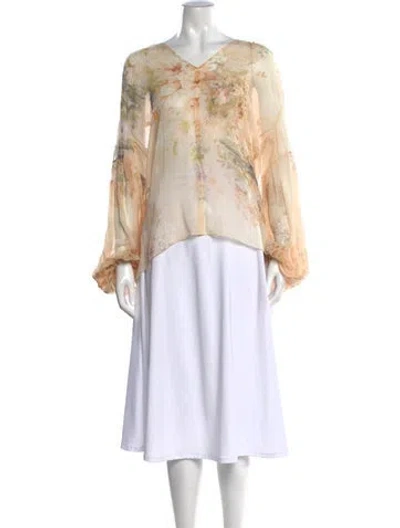 Pre-owned Camilla Floral Print V-neck Blouse In Neutral