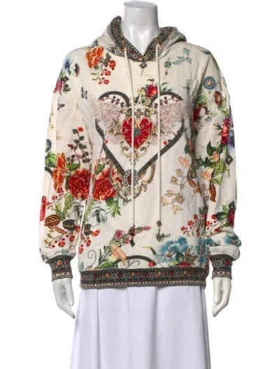 Pre-owned Camilla Floral Print V-neck Hoodie In White